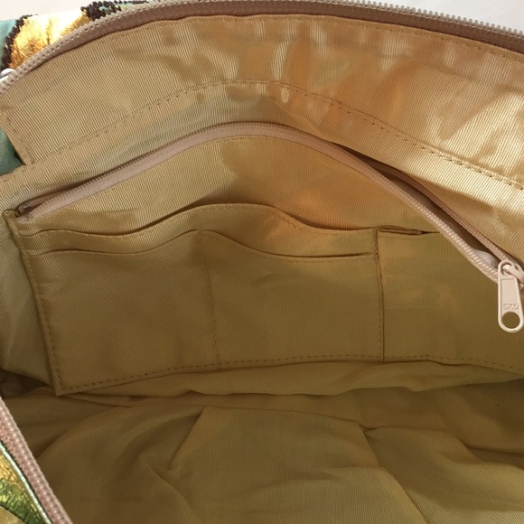 Unique bag, teal/green, gold floral, gorgeous, EUC - Picture 7 of 8